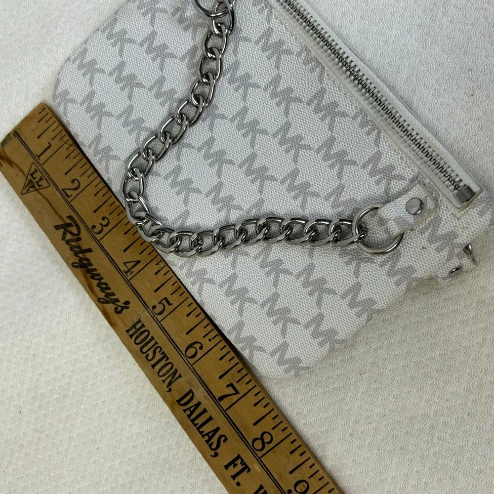 Michael Kors White Monogram Belt Bag Silver Chain Waist Pouch Small 554131 S
